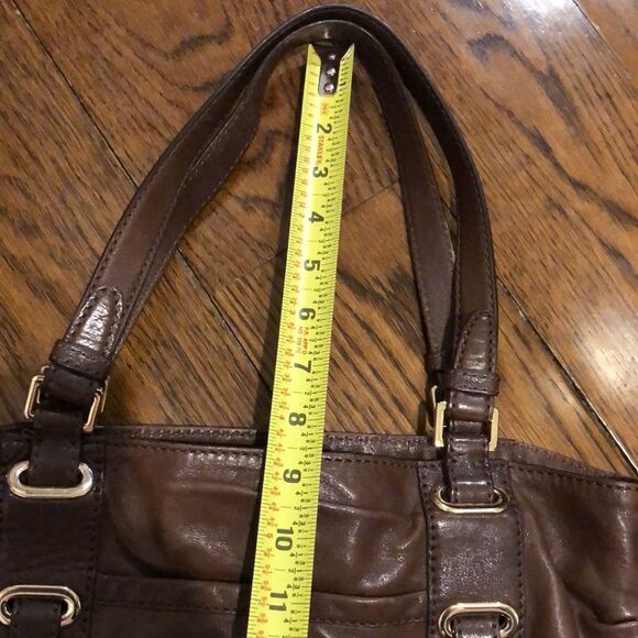 MICHAEL KORS Brown Leather Shoulder Bag Tote W Woven Leather & Gold Accents - Picture 5 of 11